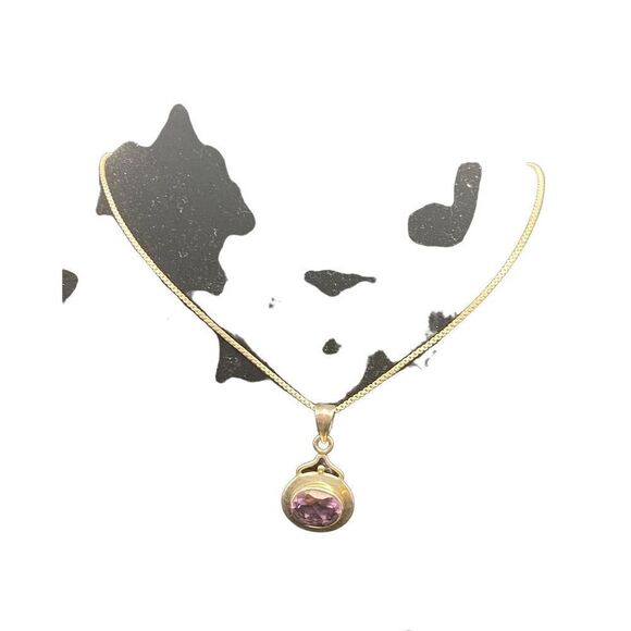 Oval amethyst pendant on 18” sterling silver 925 Italy box chain modern bezel se - Picture 10 of 10